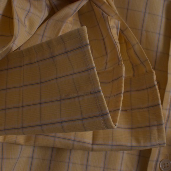 T.M. Lewin Men's Dress Shirt 16-33 Yellow Windowpane Cotton French Cuff - Picture 4 of 6